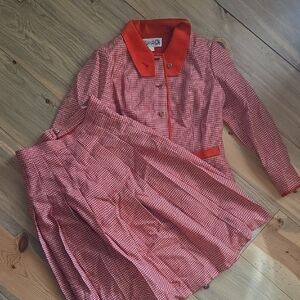 Elegant Red Checkered Skirt Set